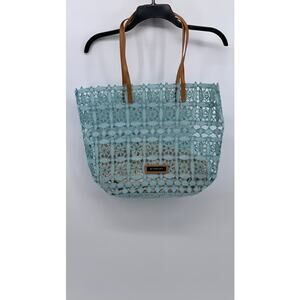 ZINGARA Women's Light Blue Floral Square Lace Large Tote Bag